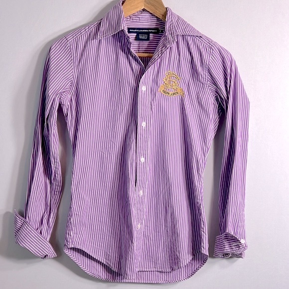Ralph Lauren Sport Purple Pinstripe Button Down with Royal Crest size 2 - Picture 2 of 7